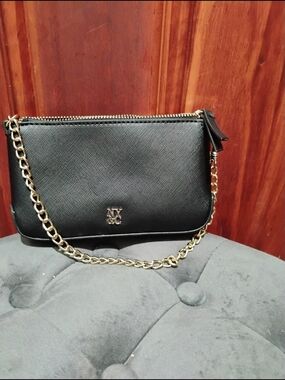 New York & Company Black Clutch Bag with Gold Chain